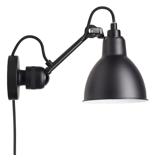 DCWéditions Lampe Gras 304 CA seinävalaisin, pyöreä varjostin johdolla, must