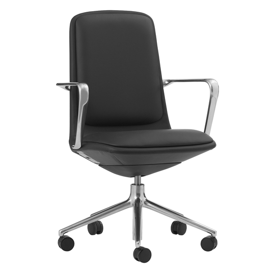 Normann Copenhagen Off työtuoli 5 pyörällä, käsinojat, alu. - musta nahka Ultra