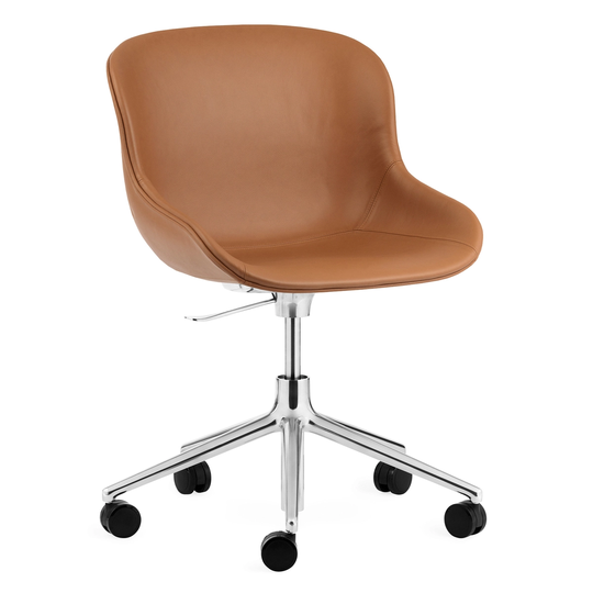 Normann Copenhagen Hyg työtuoli 5 pyörällä, alumiini - brandy nahka Ultra