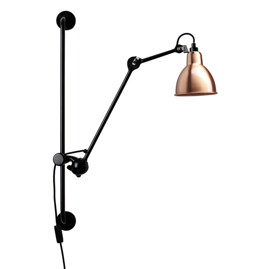 DCWéditions Lampe Gras 210 seinävalaisin, pyöreä varjostin, musta - kupari