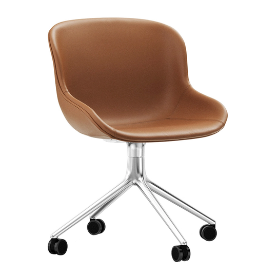 Normann Copenhagen Hyg työtuoli 4 pyörällä, alumiini - brandy nahka Ultra