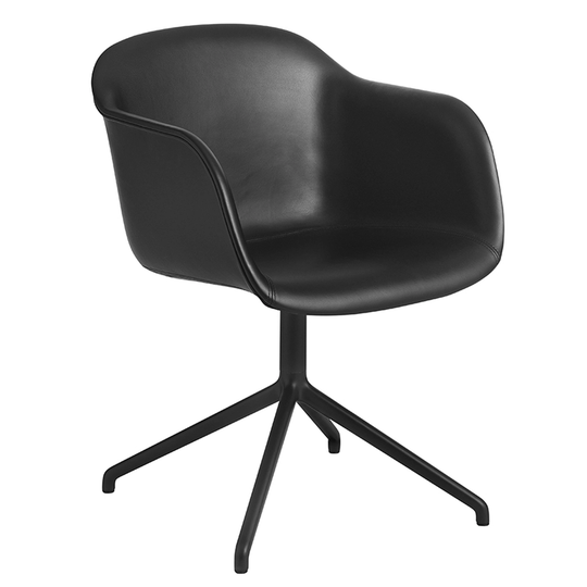 Muuto Fiber tuoli käsinojilla, pyörivä, musta nahka