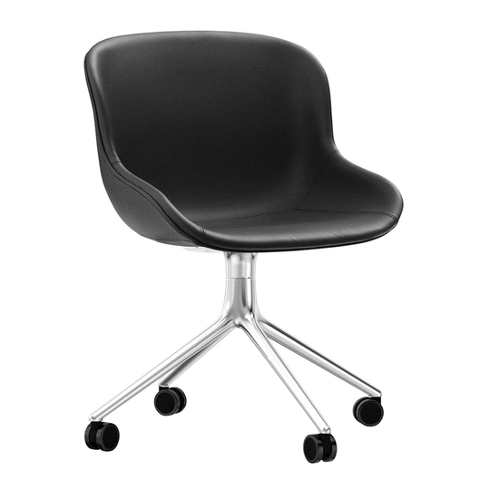 Normann Copenhagen Hyg työtuoli 4 pyörällä, alumiini - musta nahka Ultra
