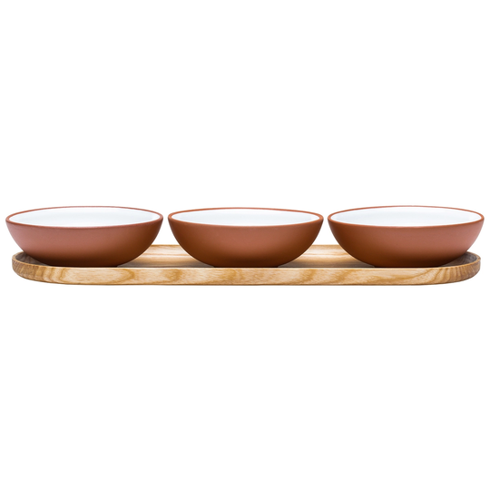 Vaidava Ceramics Earth kulho 0,2 L, 3 kpl + tarjotin, valkoinen
