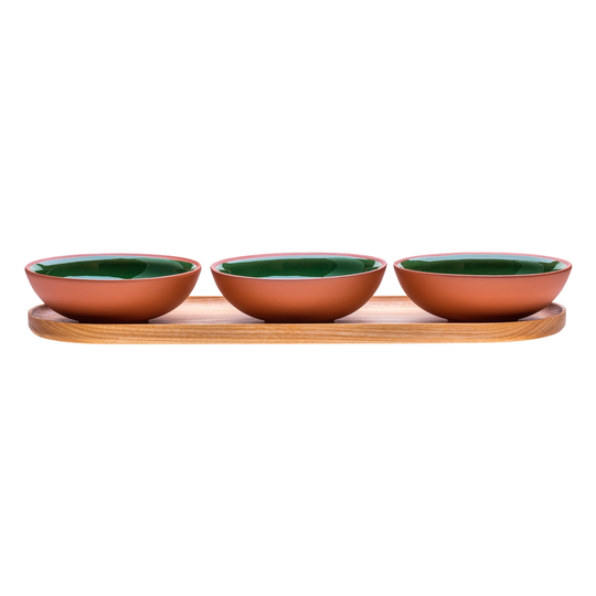 Vaidava Ceramics Earth kulho 0,2 L, 3 kpl + tarjotin, sammalenvihreä